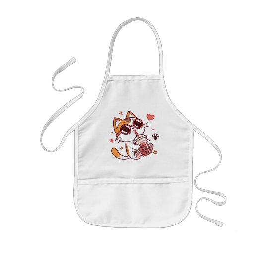 Schattigee Cat Boba Tea Schort – Leuk Keuken Gift (Voorkant)
