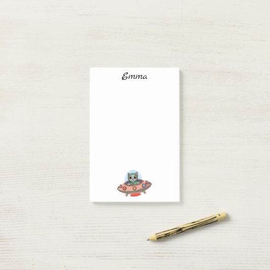 Schattigee Cat buitenaardse & UFO ruimteschip, Aan Post-it® Notes (Op bureau)