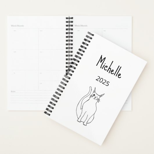 Schattigee Cat Cartoon 2025 Winking Kat Zwart Wit Planner (Display)