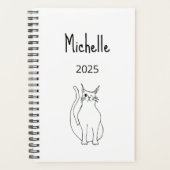 Schattigee Cat Cartoon 2025 Winking Kat Zwart Wit Planner (Voorkant)