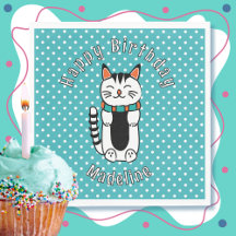 Schattigee Cat Cartoon Turquoise White Dot Verjaar