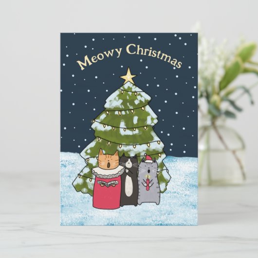 Schattigee Cat Christmas Carol Singers Flat Non-Ph Feestdagenkaart (Staand voorkant)