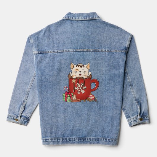 Schattigee Cat Christmas Chocolate Coffee Denim Jacket (Achterkant)