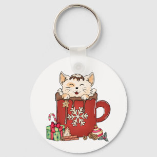 Schattigee Cat Christmas Chocolate Coffee Sleutelhanger