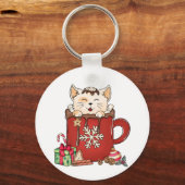 Schattigee Cat Christmas Chocolate Coffee Sleutelhanger (Voorkant)