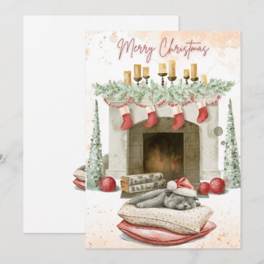 Schattigee Cat Christmas Kaarten 1 (Voorkant / Achterkant)