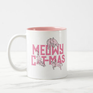 Schattigee Cat Christmas Light Pink Holiday Tweekleurige Koffiemok