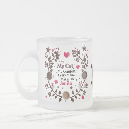 Schattigee Cat & Coffee Forest Mok – Roze Hart (Links)