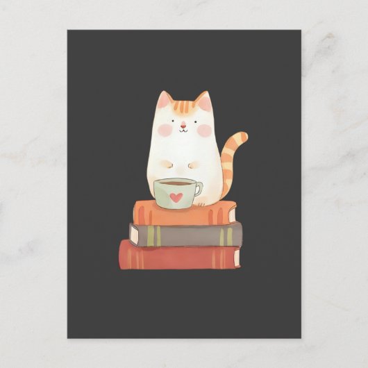 Schattigee Cat & Coffee Mok voor boekenliefhebbers Briefkaart (Voorkant)