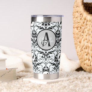 Schattigee Cat Damask gepersonaliseerde polka stip Geïsoleerde Drinkbeker
