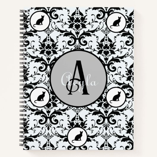 Schattigee Cat Damask gepersonaliseerde polka stip Notitieboek (Voorkant)