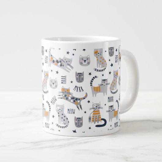 Schattigee Cat Design Mok, Cat Theme Coffee Mok, Grote Koffiekop (Voorkant rechts)