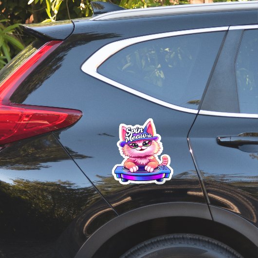 Schattigee Cat DJ Spin Meow-sic Sticker (Auto Zijkant)