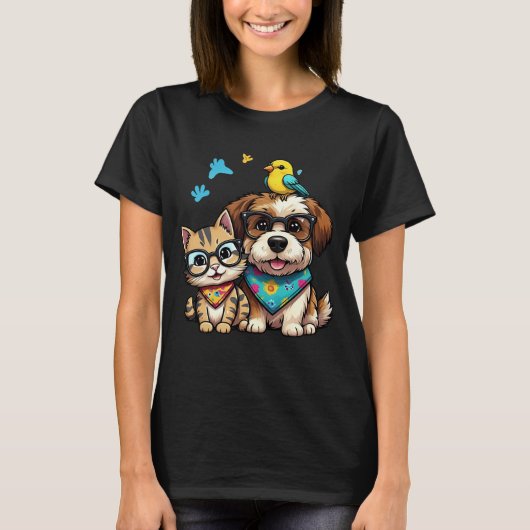 Schattigee Cat & Dog Beste Vrienden T-Shirt Leuke (Voorkant)