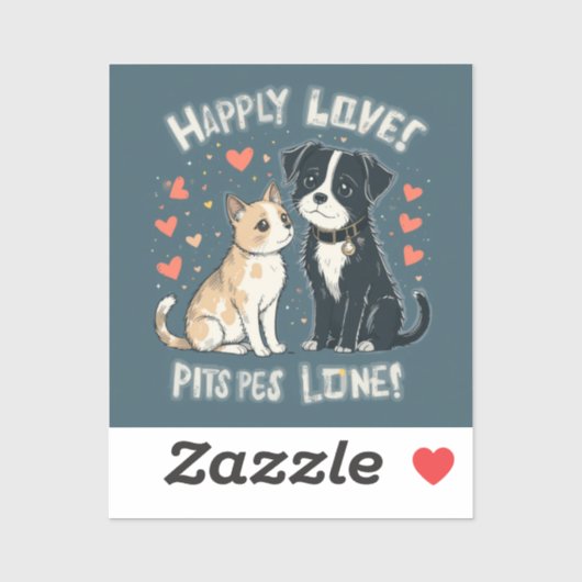 Schattigee Cat & Dog Funny Pet Love Cartoon Design Sticker (Vel)