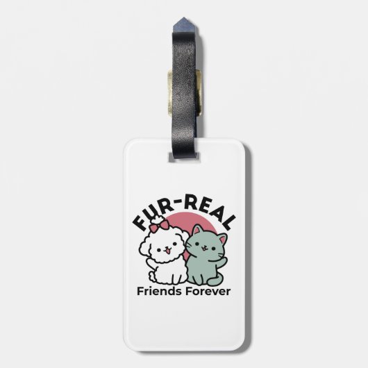 Schattigee Cat & Dog 'Fur-Real Friends Forever' On Bagagelabel (Achterkant verticaal)