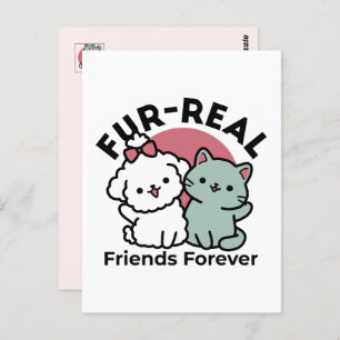 Schattigee Cat & Dog 'Fur-Real Friends Forever' On Briefkaart