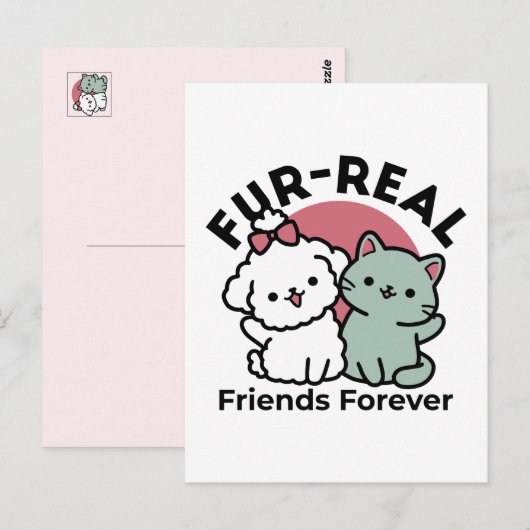 Schattigee Cat & Dog 'Fur-Real Friends Forever' On Briefkaart (Voorkant / Achterkant)