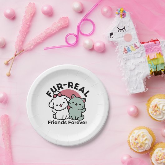 Schattigee Cat & Dog 'Fur-Real Friends Forever' On Papieren Bordje (Feest)