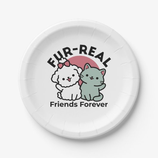 Schattigee Cat & Dog 'Fur-Real Friends Forever' On Papieren Bordje (Voorkant)