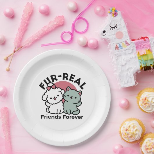 Schattigee Cat & Dog 'Fur-Real Friends Forever' On Papieren Bordje (Feest)