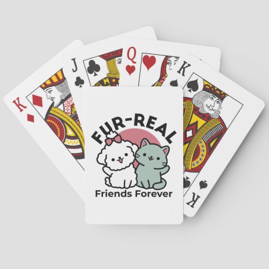 Schattigee Cat & Dog 'Fur-Real Friends Forever' On Pokerkaarten (Achterkant)