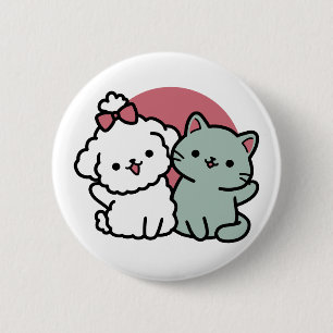 Schattigee Cat & Dog 'Fur-Real Friends Forever' On Ronde Button 5,7 Cm