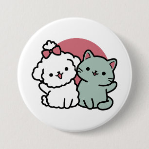 Schattigee Cat & Dog 'Fur-Real Friends Forever' On Ronde Button 7,6 Cm