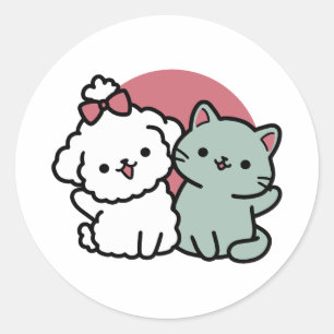 Schattigee Cat & Dog 'Fur-Real Friends Forever' On Ronde Sticker