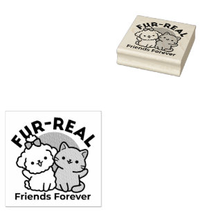 Schattigee Cat & Dog 'Fur-Real Friends Forever' On Rubberstempel