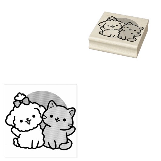 Schattigee Cat & Dog 'Fur-Real Friends Forever' On Rubberstempel (Gestempeld)