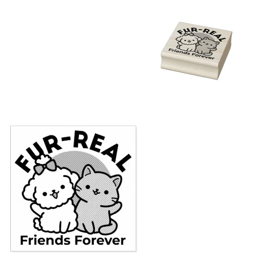 Schattigee Cat & Dog 'Fur-Real Friends Forever' On Rubberstempel (Gestempeld)