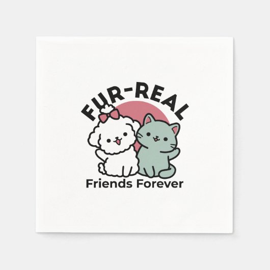 Schattigee Cat & Dog 'Fur-Real Friends Forever' On Servet (Voorkant)