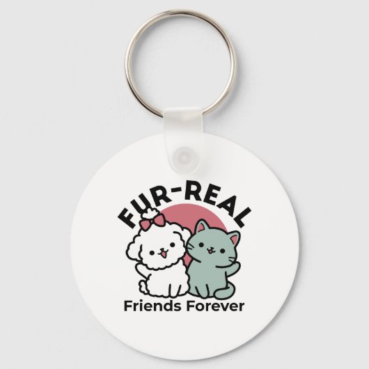 Schattigee Cat & Dog 'Fur-Real Friends Forever' On Sleutelhanger (Voorkant)