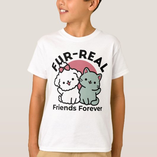 Schattigee Cat & Dog 'Fur-Real Friends Forever' On T-shirt (Voorkant)
