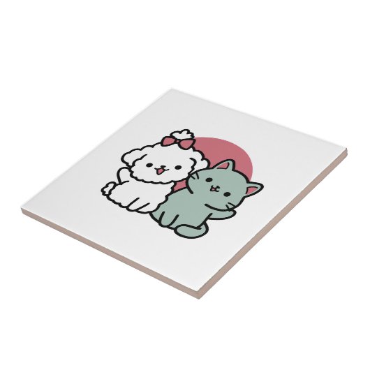 Schattigee Cat & Dog 'Fur-Real Friends Forever' On Tegeltje (Zijkant)