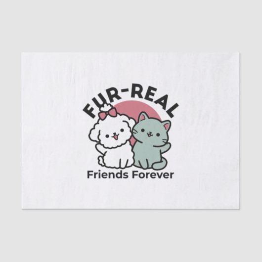 Schattigee Cat & Dog 'Fur-Real Friends Forever' On Tissuepapier (Voorkant)