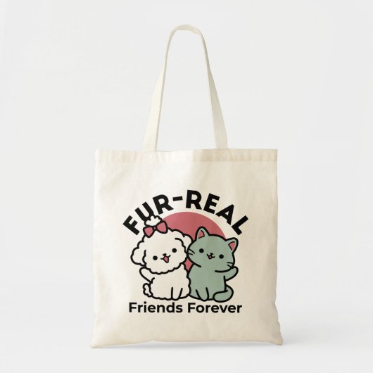 Schattigee Cat & Dog 'Fur-Real Friends Forever' On Tote Bag (Voorkant)