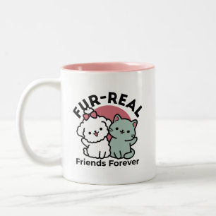 Schattigee Cat & Dog 'Fur-Real Friends Forever' On Tweekleurige Koffiemok