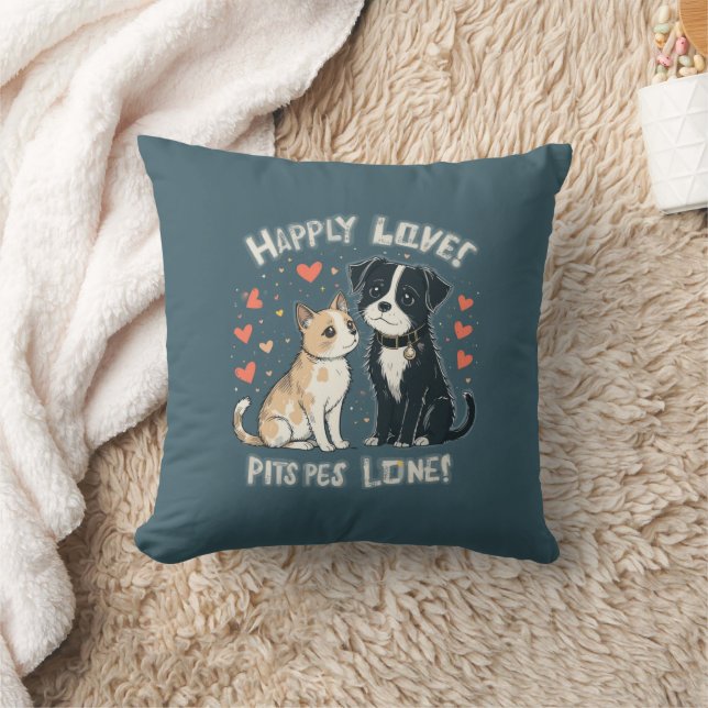 Schattigee Cat & Dog Love Funny Cartoon Kussen voo (Deken)