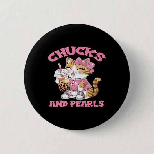 Schattigee Cat Drink Bubble Tea Kitten Lover Ronde Button 5,7 Cm (Voorkant)