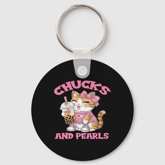 Schattigee Cat Drink Bubble Tea Kitten Lover Sleutelhanger (Voorkant)