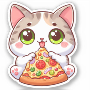 Schattigee Cat Eating Pizza op maat gesneden vinyl Sticker