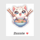 Schattigee Cat Eating Ramen Custom-Cut Vinyl Stick Sticker (Vel)