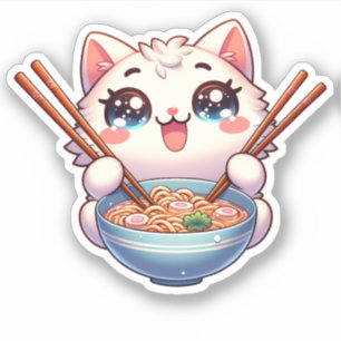 Schattigee Cat Eating Ramen Custom-Cut Vinyl Stick Sticker