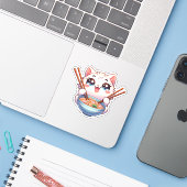 Schattigee Cat Eating Ramen Custom-Cut Vinyl Stick Sticker (Laptop met iPhone)