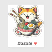 Schattigee Cat Eating Ramen Custom-Cut Vinyl Stick Sticker (Vel)