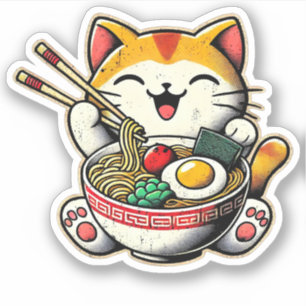 Schattigee Cat Eating Ramen Custom-Cut Vinyl Stick Sticker