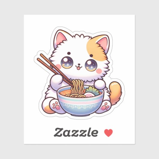 Schattigee Cat Eating Ramen Custom-Cut Vinyl Stick Sticker (Vel)