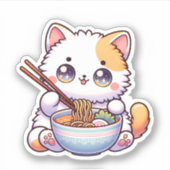Schattigee Cat Eating Ramen Custom-Cut Vinyl Stick Sticker (Voorkant)